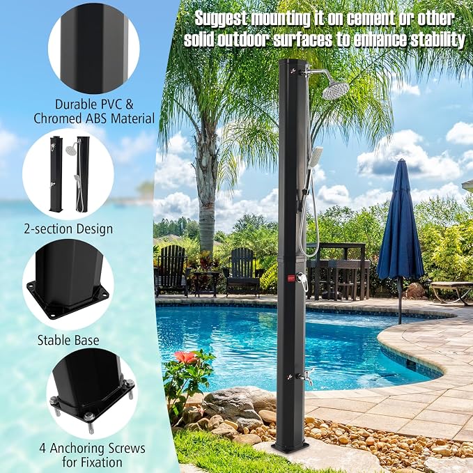 Goplus 9.3 Gallon Solar Heated Outdoor Shower, 7.2 FT Freestanding Garden - Image 2