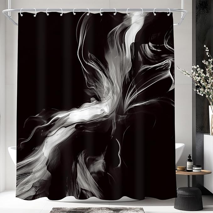 Cinbloo Abstract Black and White 72Wx72H Shower Curtain Modern Ombre Marble Ink by Cinbloo