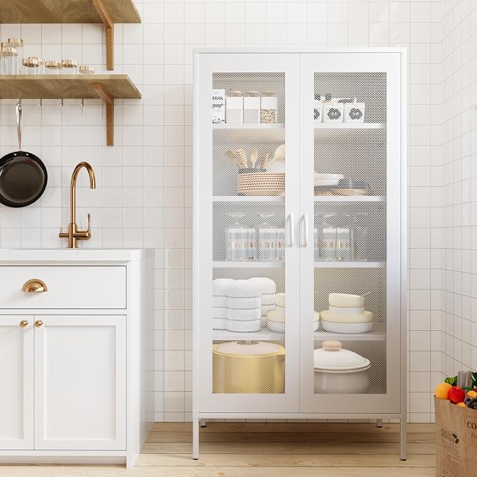 COFaR Modern Mesh Storage Cabinet, Free Standing Tall Pantry, Cupboard Metal - Image 7