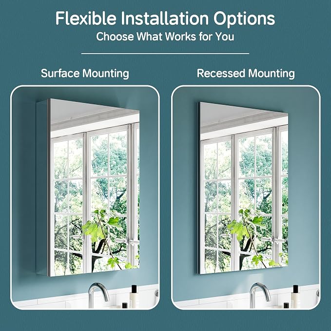20"x30" Medicine Cabinet Mirror, Aluminum Silver Recessed Medicine Cabinet - Image 7