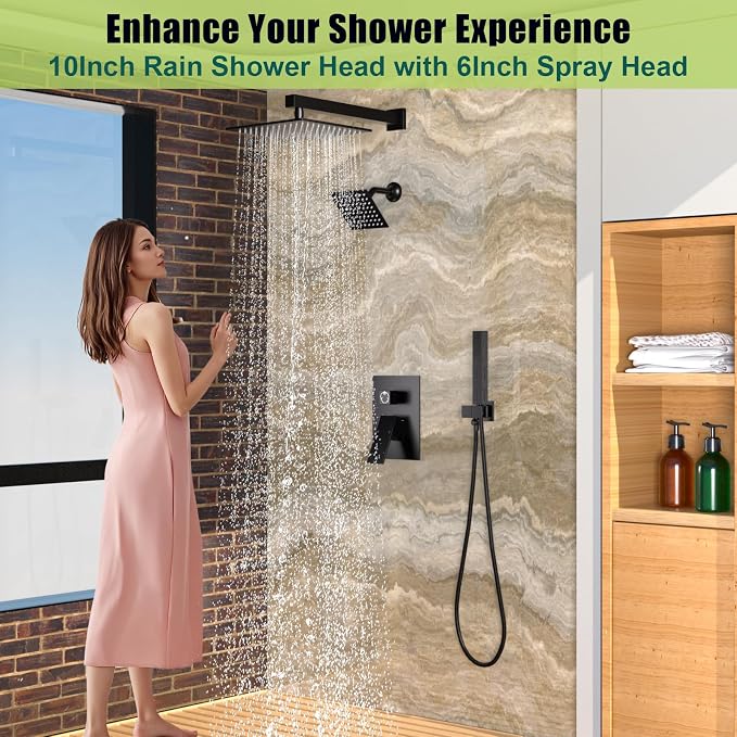 ENGA Shower Faucet Set, Dual Head Shower System 10" & 6" Square Rain Shower - Image 6