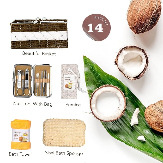 Spa Gift Basket Luxury Bath and Body Basket Set 17-Piece Coconut Honey Almond - Image 4