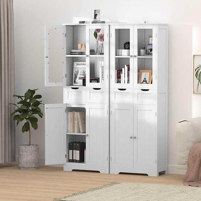 67" Tall White Bathroom Cabinet Storage Cabinet, Freestanding Storage Cabinet - Image 9