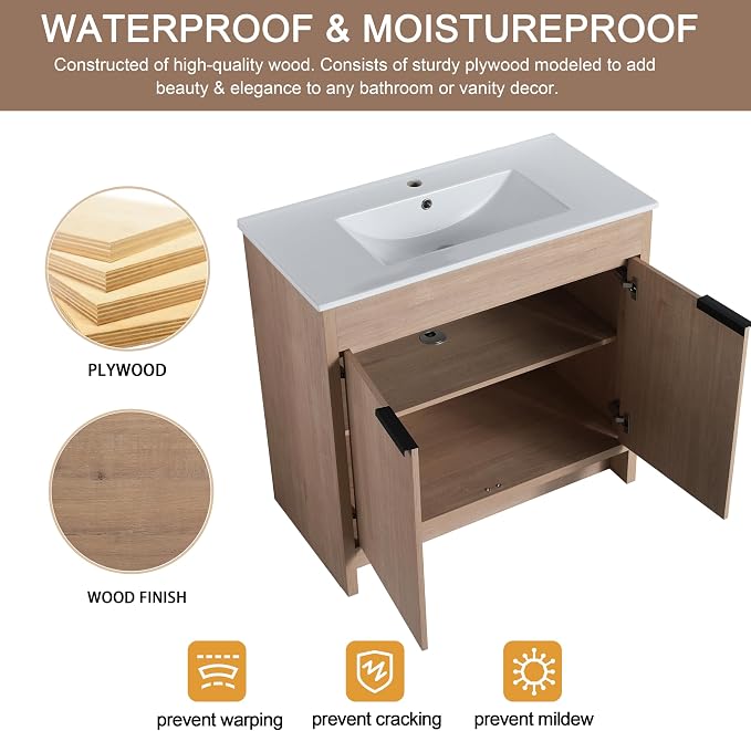 36 Inch Bathroom Vanity with Sink Combo, Freestanding Single Sink Vanity with - Image 5