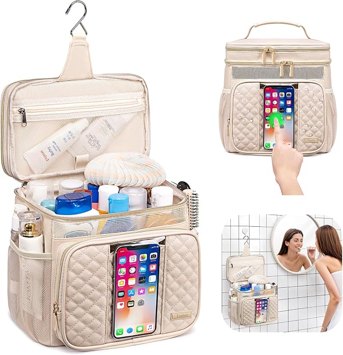 Large Leather Toiletry Bag for Women Men, Bathroom Bag, Water Resistant Shower - Image 2
