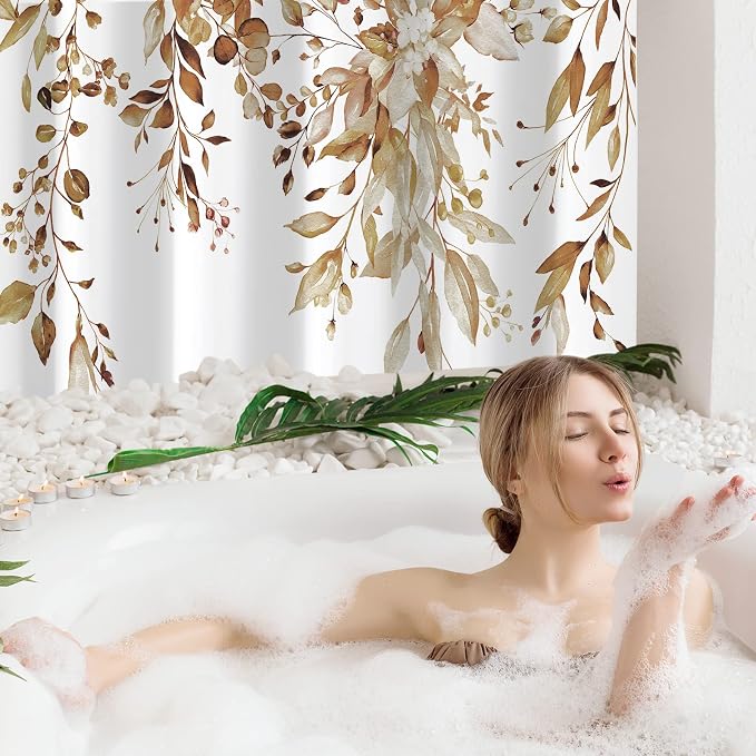 Gibelle Long Shower Curtain 72 x 78, Watercolor Plant Eucalyptus Leaves Fabric - Image 2