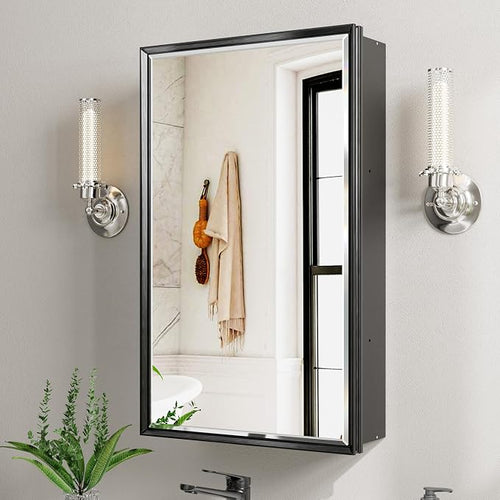 16x26 Pre-Assembled Black Medicine Cabinet by QUEENFUN