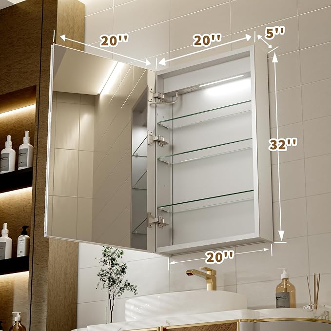 Lighted Medicine Cabinet with Mirror, Stepless Dimming & Defog, Left Open - Image 2