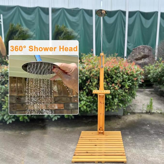 Outdoor Shower Kit Portable Wood Outdoor Garden Pool Shower - Image 2