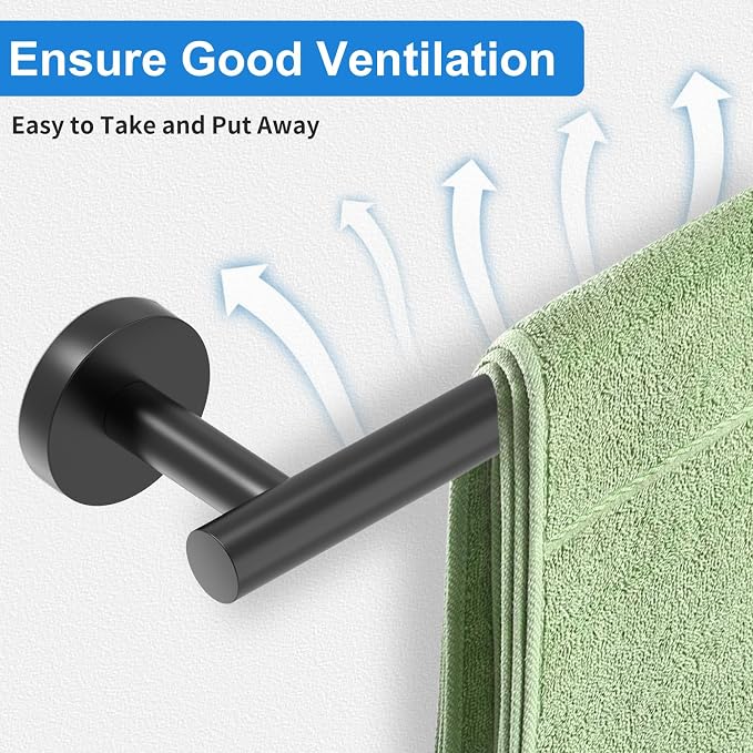 Matte Black Towel Bar, 24 Inch Bathroom Towel Rack, SUS304 Stainless Steel - Image 4