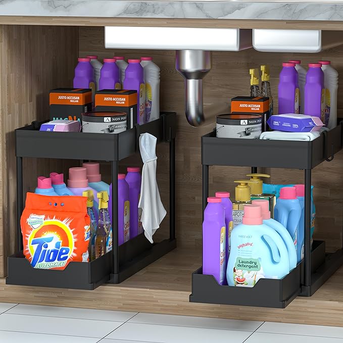 DEKAVA Under Sink Organizer 2 Pack, Bathroom Cabinet Organizer, 2 Tier Sliding - Image 4