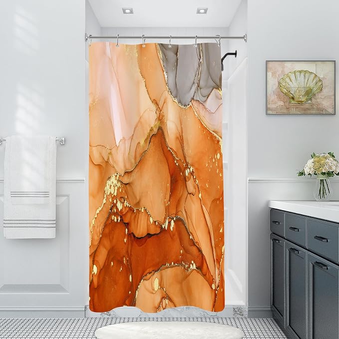 Small Stall Marble Shower Curtain 36 x 72 Inch, Half Narrow Abstract Modern by BayNook