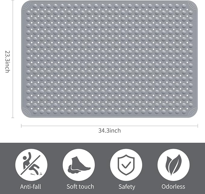 Yolife Extra Large Shower Mat, 34.3" L x 23.3" W TPE Anti Slip Stand Up Shower - Image 2