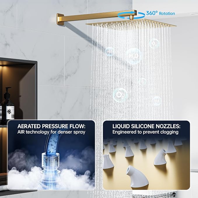 10 Inch Luxury Rain Shower Faucet Set, Brushed Gold Shower System - Image 4