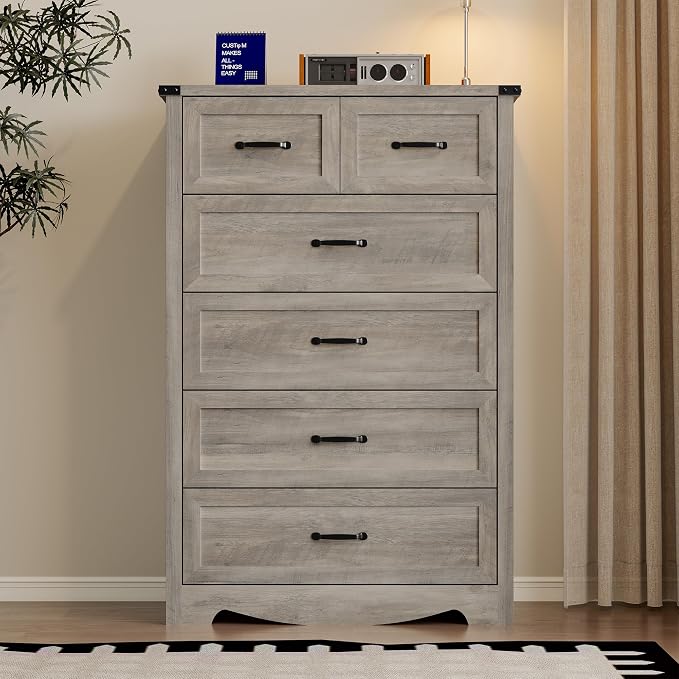 Tall 6-Drawer Dresser for Bedroom, Modern Wooden Chest of Drawers - Image 3