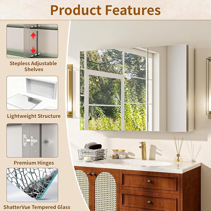 BEAUTYPEAK 36 x 26 Inch Medicine Cabinet - Image 4
