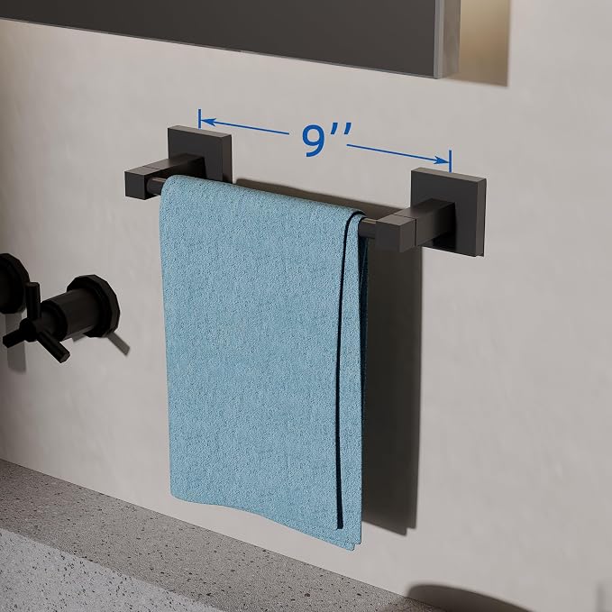RUACQ Hand Towel Holder, 9-inch Hand Towel Bar, Square Base Towel Ring - Image 2