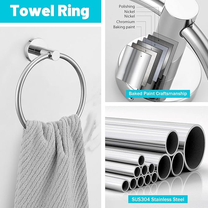 Chrome Bathroom Hardware Set, 10 Pieces Towel Bar Towel Holder Set Includes - Image 4