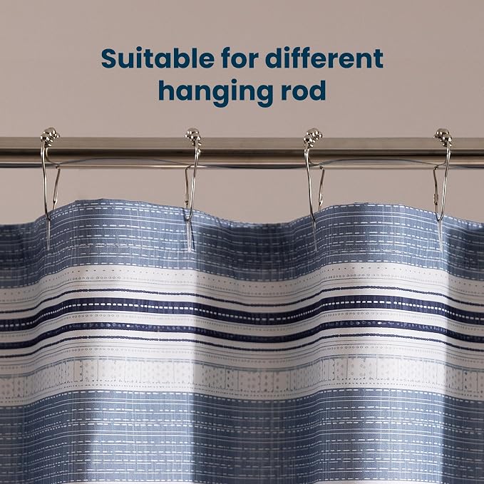 SLEEP ZONE Grey Striped Shower Curtain Waterproof Curtains - Image 5