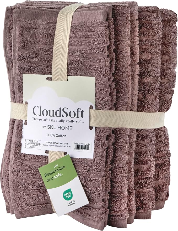 SKL Home CloudSoft Cotton Luxury 6-Piece Towel Set, Soft Plum - Image 3