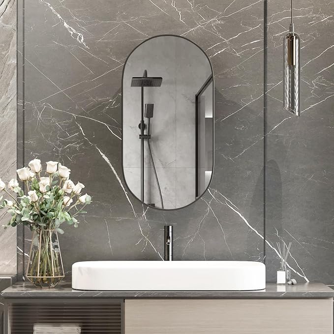 Oval Medicine Cabinet Mirror for Bathroom, Recessed Black Medicine Cabinet - Image 5