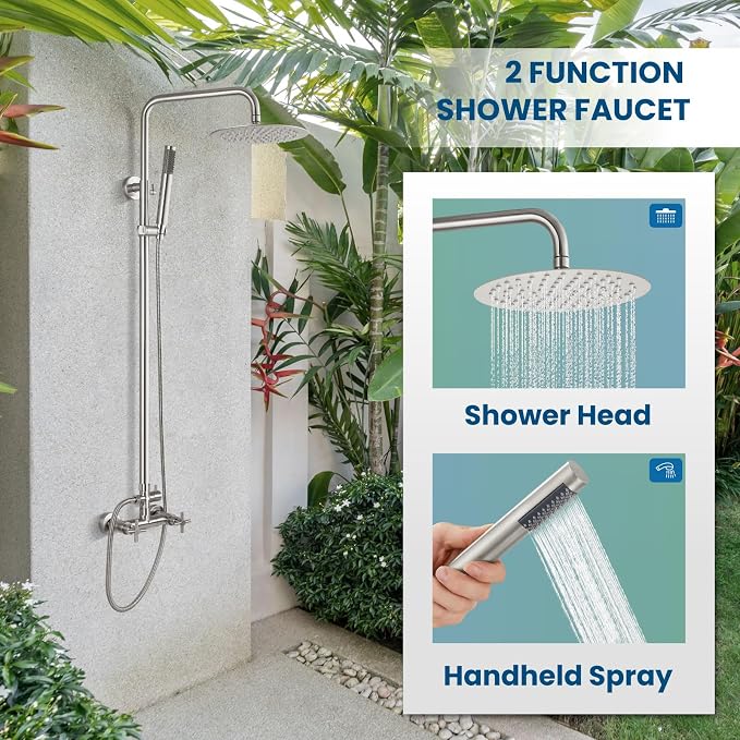 gotonovo Outdoor Shower Fixtures SUS304 Stainless Steel Rain Shower Kit Faucet - Image 3
