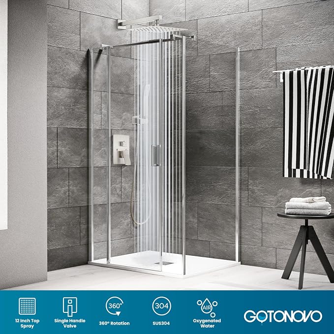 gotonovo Rainfall Bathroom Shower System Rain Shower Head and Handle Set Wall - Image 8