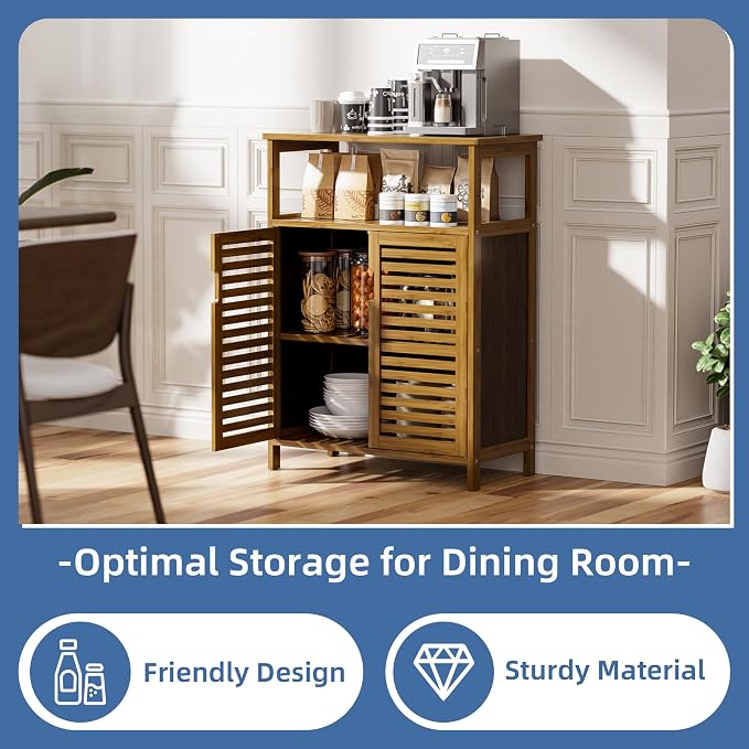 HITNET Walnut Bathroom Floor Cabinet, Bamboo Side Tall Storage Organizer - Image 7
