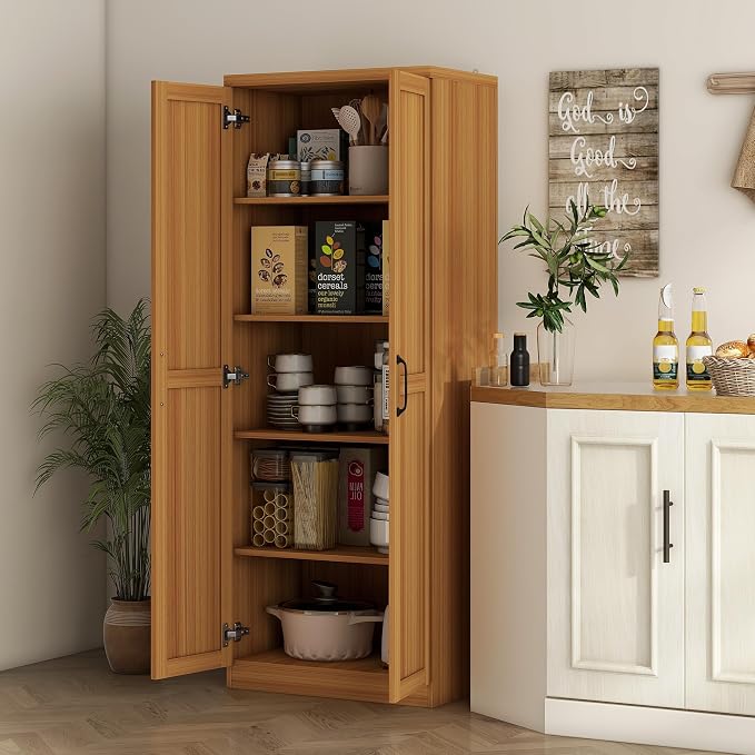 HOMCOM 63" 2-Door Kitchen Pantry, Freestanding Storage Cabinet - Image 2