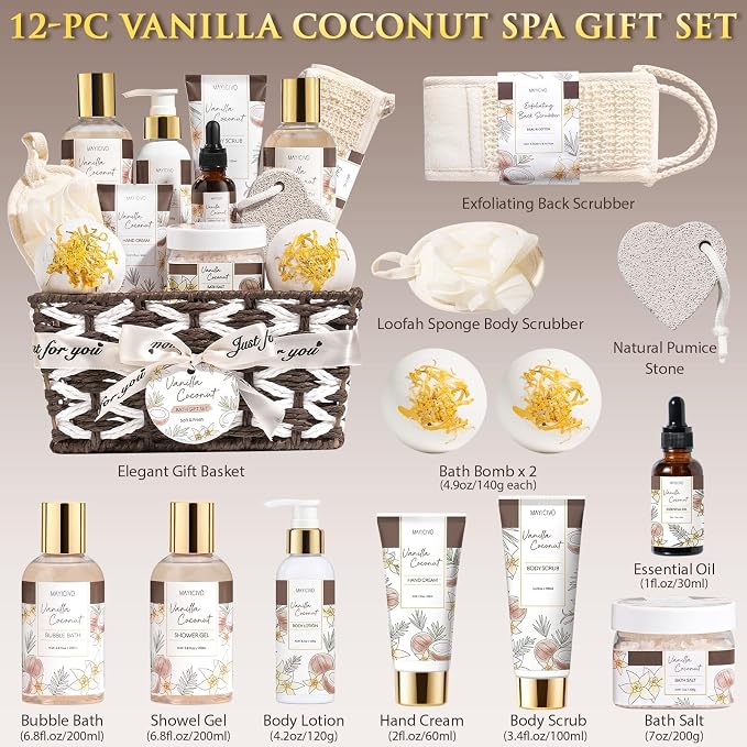 Christmas Birthday Gifts for Women, Vanilla Coconut Relaxing Spa Gift Baskets - Image 2