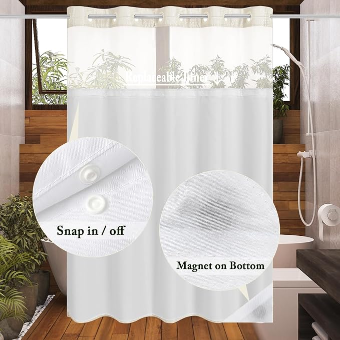 Gibelle Long Shower Curtain 72x80, Waffle Weave Bathroom Shower Curtain - Image 3