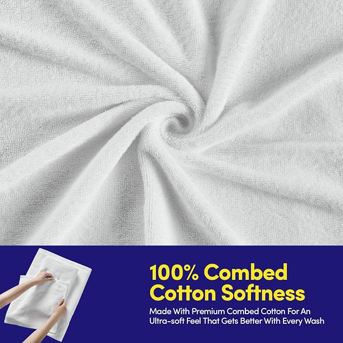 Bath Towels 8 Piece Towel Set – 100% Combed Cotton – Bath + Hand + Washcloths – - Image 3