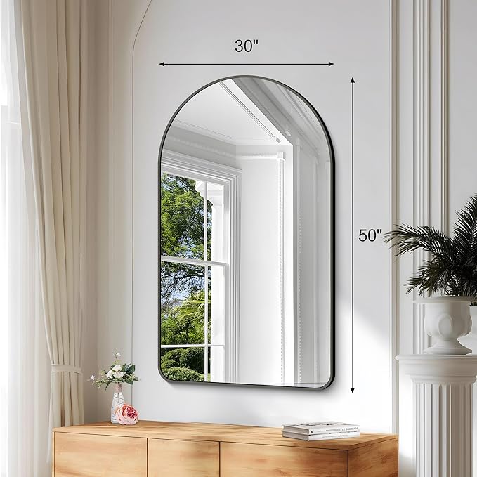 GLASHOM Arched Bathroom Mirror, Wall Mounted Mirror, Vanity Wall Mirror Metal - Image 2