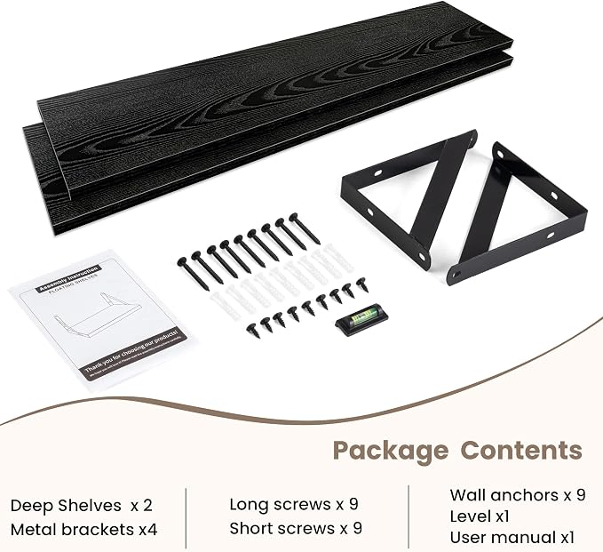 Dreamland Black Floating Shelf 36 inch, 36W x 8D Wall Mounted Shelves Set of 2 - Image 7