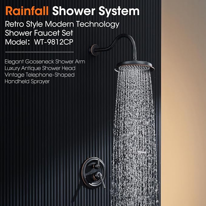 Rainfall Shower System 9 inch Antique Bathroom Luxury Rain Mixer Shower Combo - Image 2