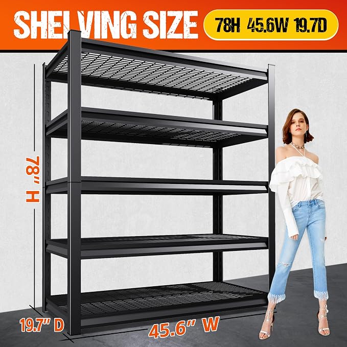 78" H Garage Shelving Heavy Duty Storage Shelves, 5-Tier Adjustable Metal - Image 3