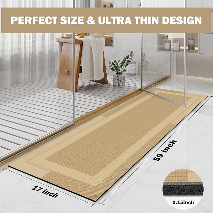 Non Slip Long Bathroom Runner Rug Bath Mat, Rubber Backing Ultra Thin Bathroom - Image 2