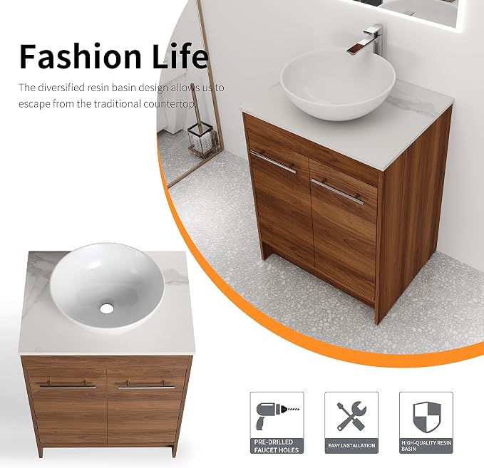 24 Inch Bathroom Vanity with Sink, Mordern Bathroom Vanity, Single Sink - Image 5