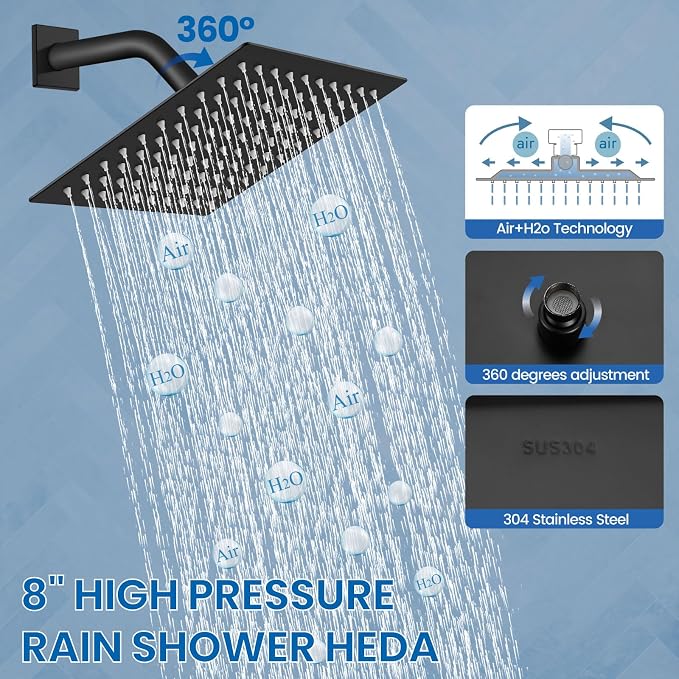 Airuida Shower Faucet Set Bathroom Rain Shower System SUS304 Stainless Steel - Image 8