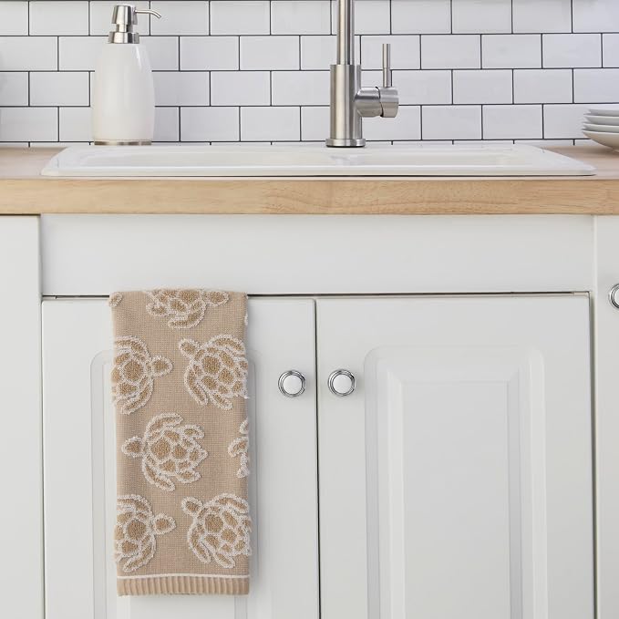 SKL Home Turtle Sculpted 100% Cotton Jacquard 2pc Hand Towel Set, Reversible & - Image 3