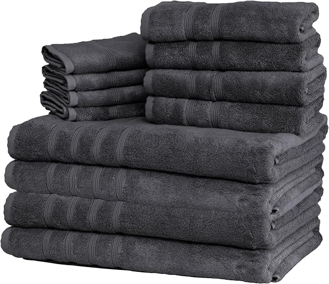 Mosobam Luxury Turkish 12pc XL Towel Set 35X70 16X30 13X13 Charcoal Gray 700 by Mosobam