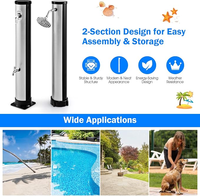 Giantex 7.2 FT 10 Gallon 2-Section Solar-Heated Outdoor Shower, Pool Shower - Image 7