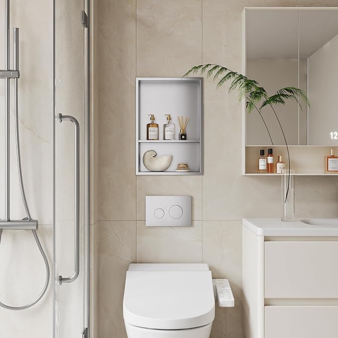 Neodrain 12X18 Inch Brushed Shower Niche, Double Shelf Stainless Steel No Tile - Image 2