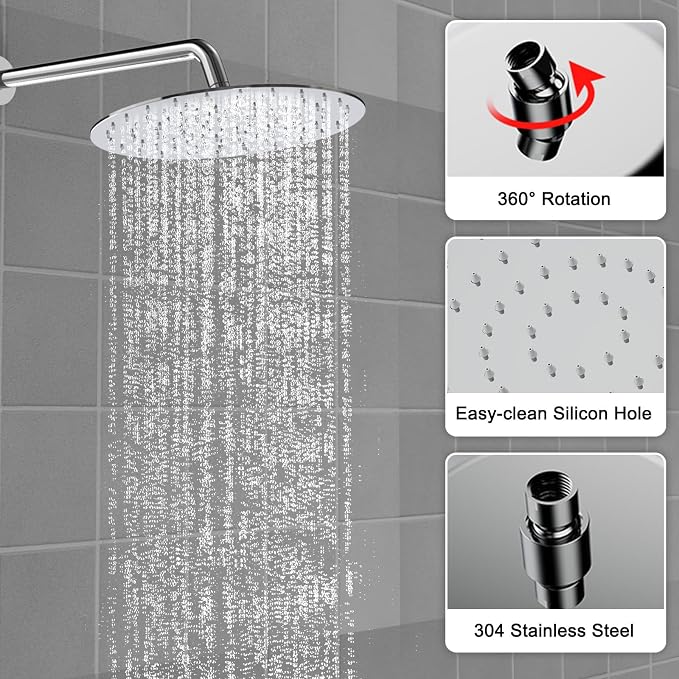 Shower Faucet Set 10IN Brass Rough-In Valve Body Trim Kit Rainfall Included - Image 5