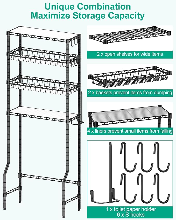 Bathroom Organizer Over The Toilet Storage, 4-Tier Metal Bathroom Over Toilet - Image 8