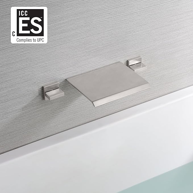 SUMERAIN Waterfall Tub Faucet Wall Mount Bathtub Faucet Brushed Nickel Dual - Image 2