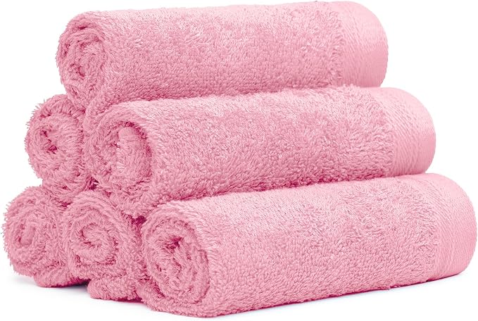 100% Cotton Washcloths Set 13” x 13” | Pink Rose Towels | Set of 6 Ultra Soft - Image 5