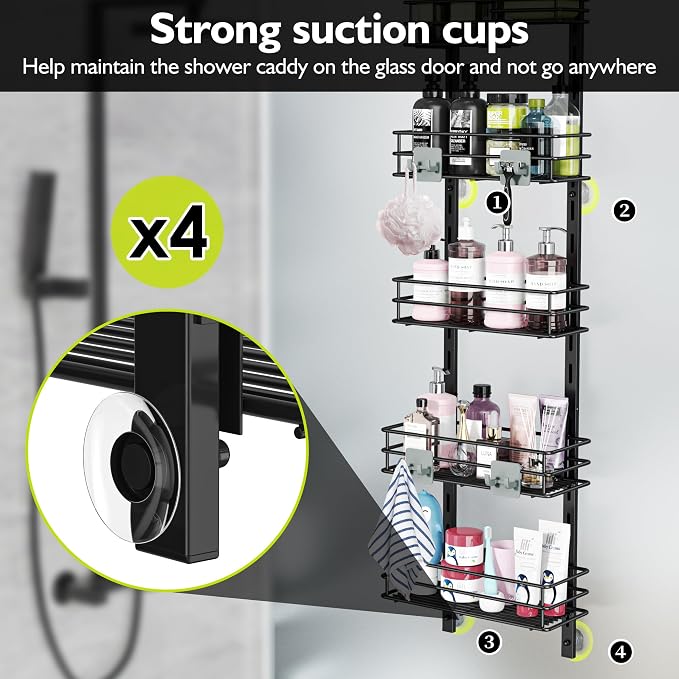 Orimade Over the Door Shower Caddy Adjustable 5 Tier Black, Bathroom Hanging - Image 3