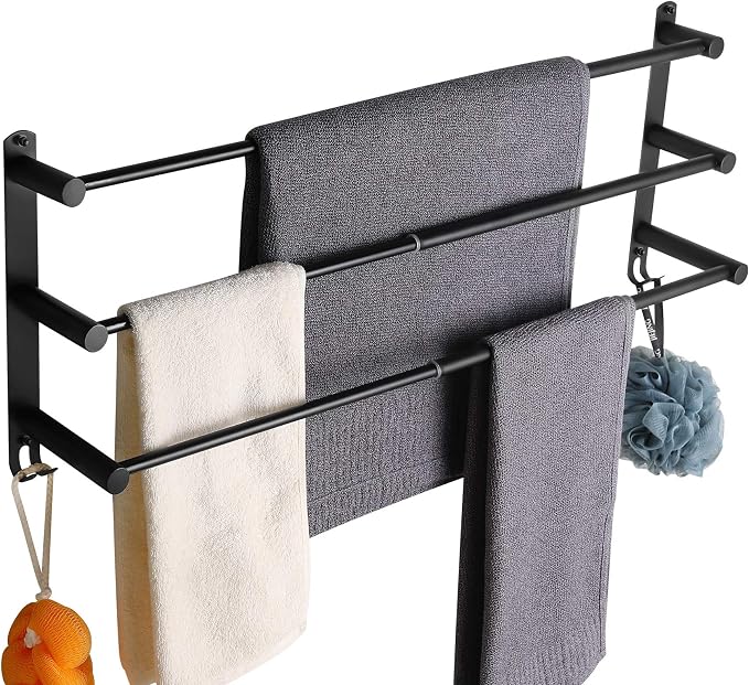 Black Adjustable Towel Bar for Bathroom Wall Mount17-30.7inch Adhesive Shower - Image 7