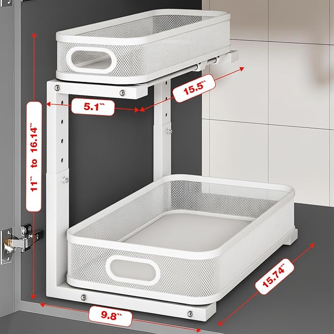 2 Pack Under Sink Organizer, Dual-Layer Pull Out Mesh Cabinet Rack - Image 2
